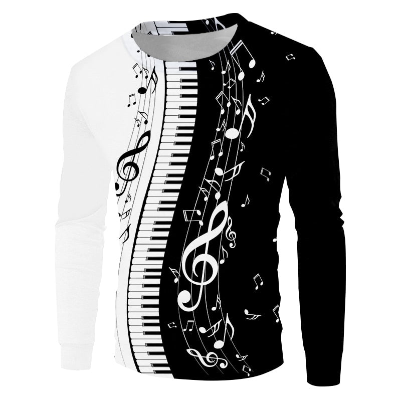 Graphic Music Notes Piano Print Sweatshirt