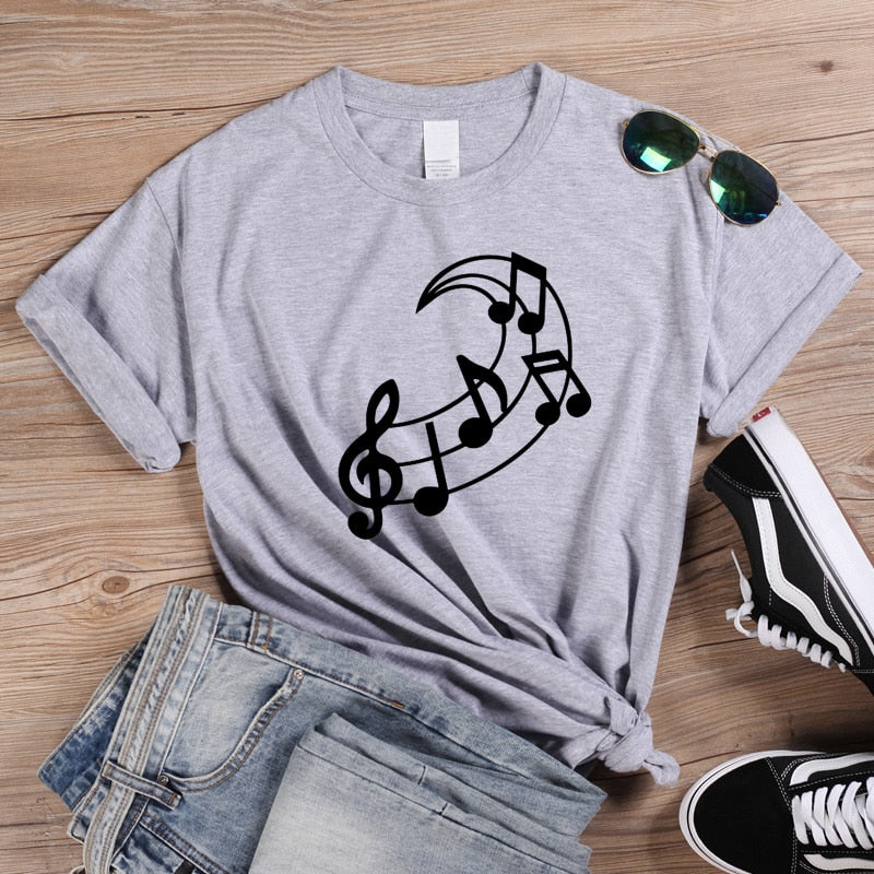 Music Note Moon Graphic T-shirt