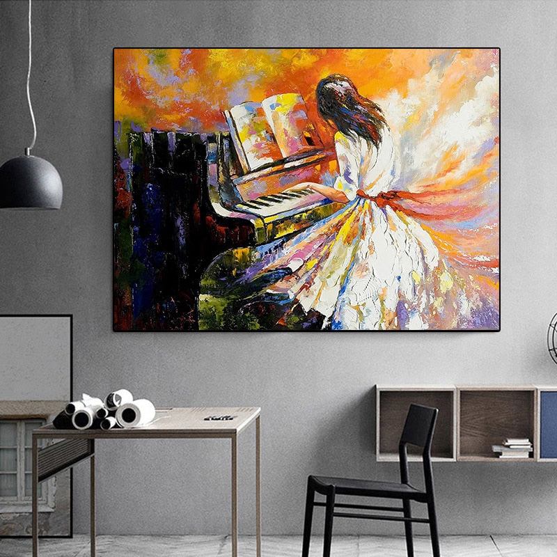 Girl Play The Piano Wall Art