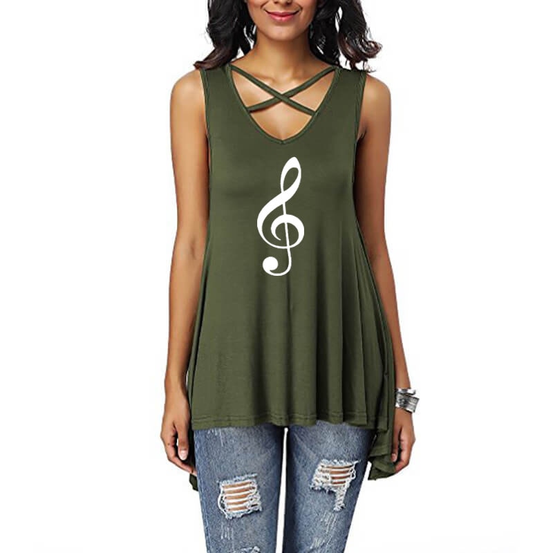 Treble Clef Cross Sleeveless Top