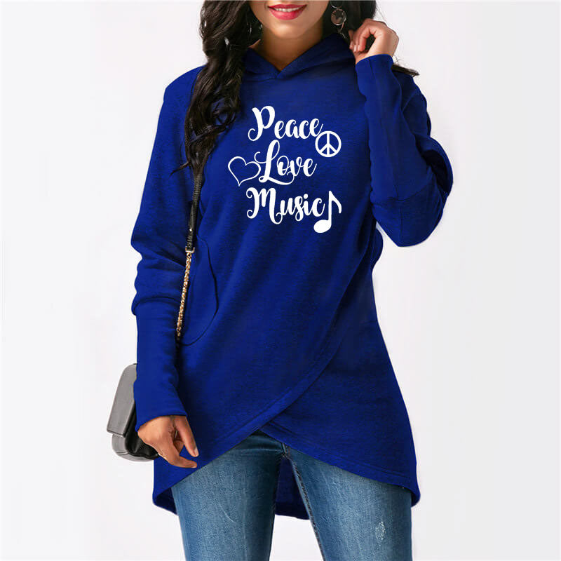 Peace & Love & Music Irregular Hoodie