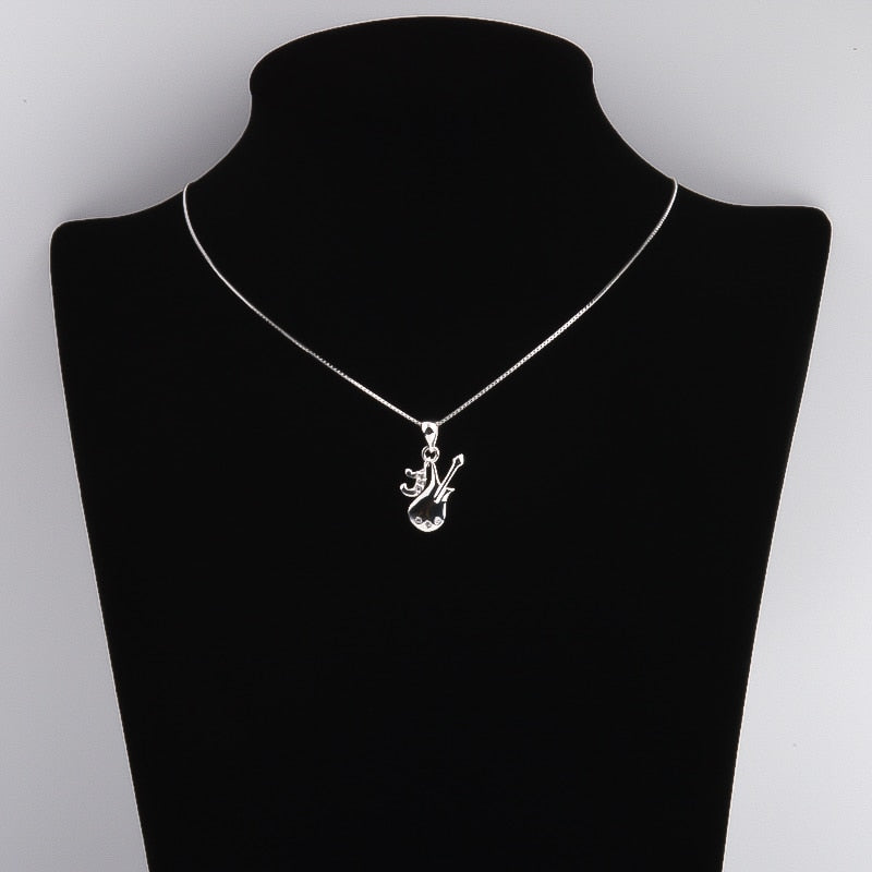 Silver Zircon Guitar Necklace
