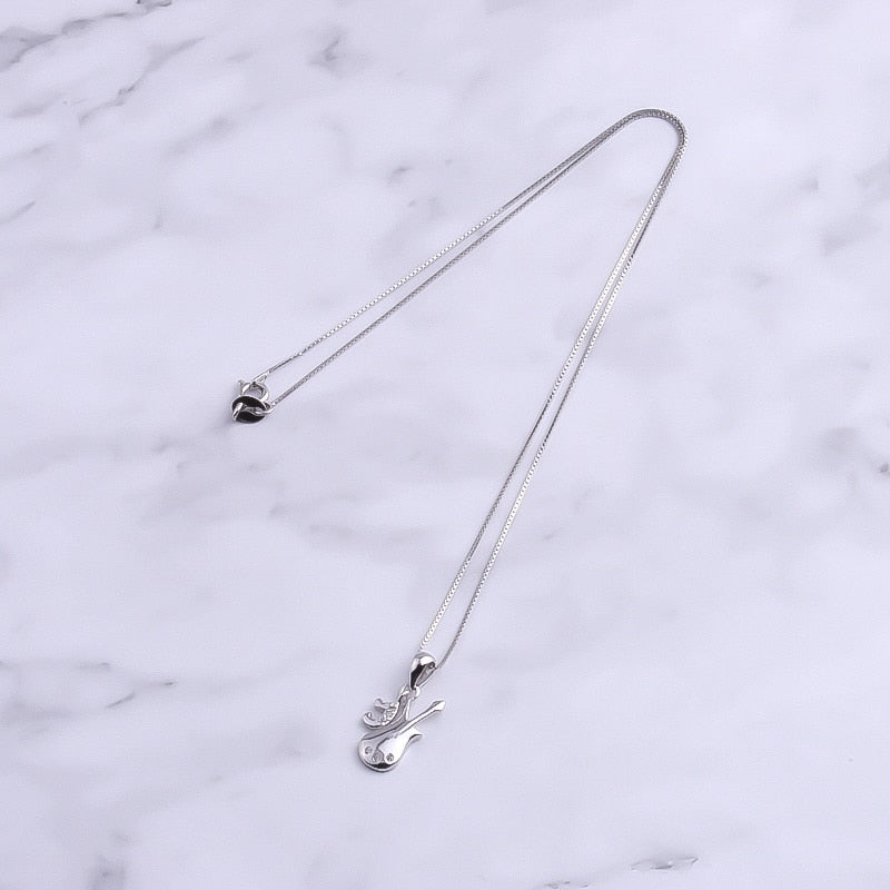 Silver Zircon Guitar Necklace