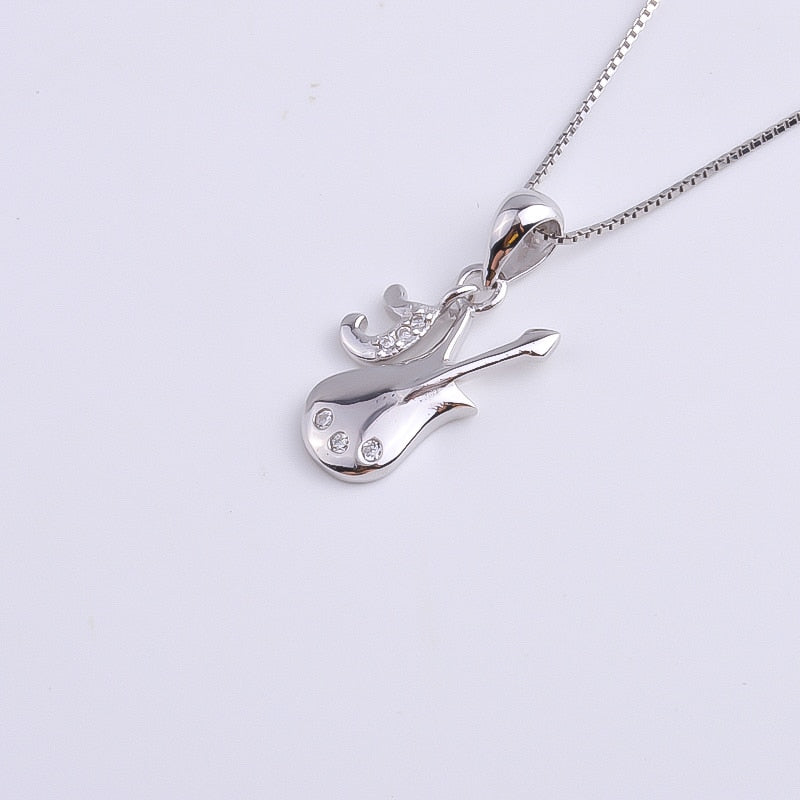 Silver Zircon Guitar Necklace