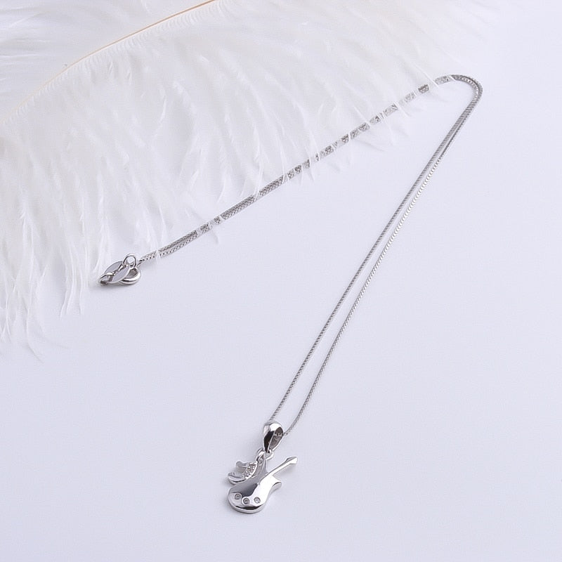 Silver Zircon Guitar Necklace