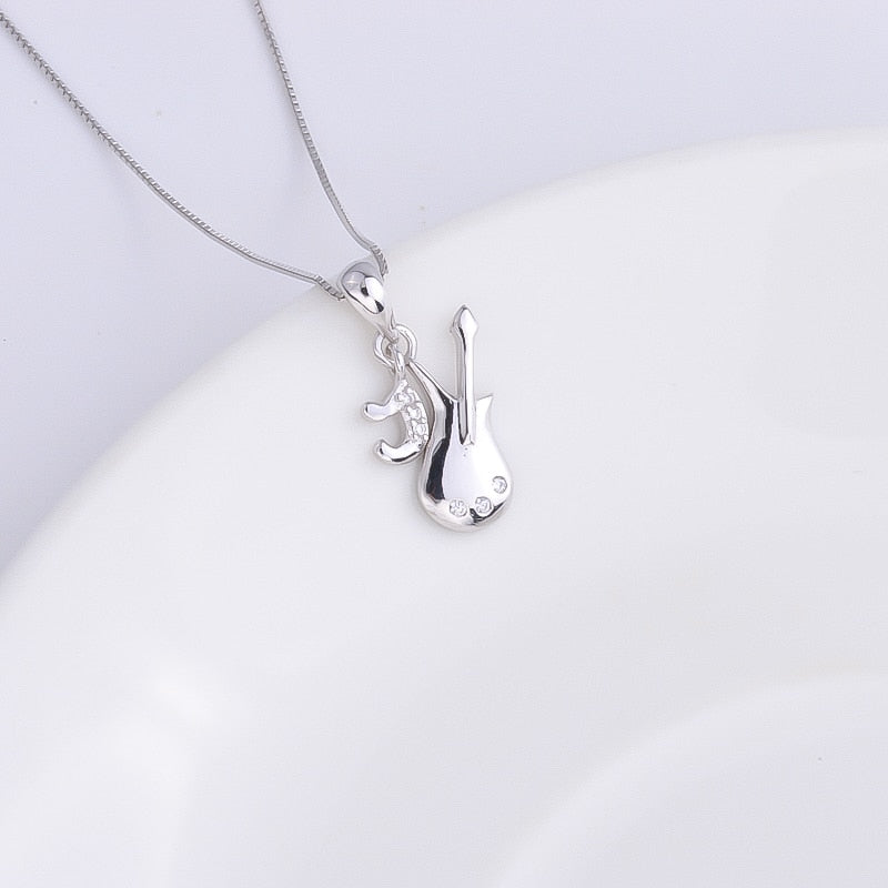 Silver Zircon Guitar Necklace