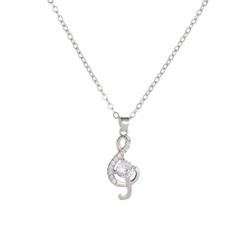 Music Notes Crystal Zircon Necklace