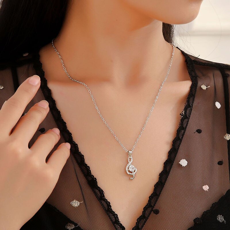 Music Notes Crystal Zircon Necklace