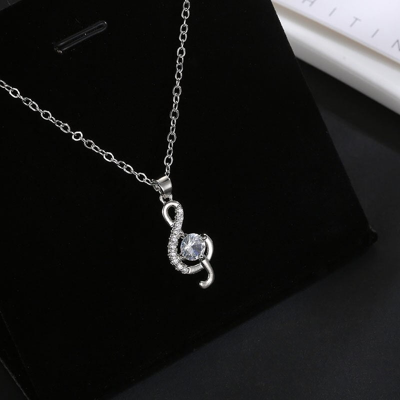 Music Notes Crystal Zircon Necklace