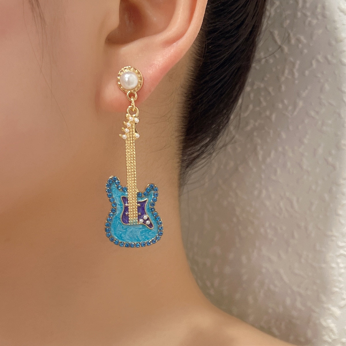 Pink/Blue Guitar Dangle Earrings