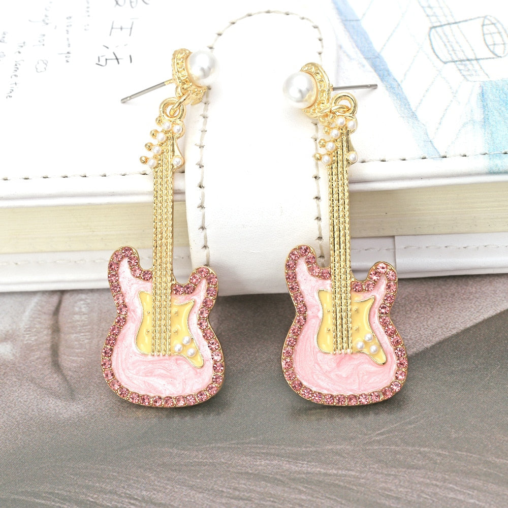 Pink/Blue Guitar Dangle Earrings