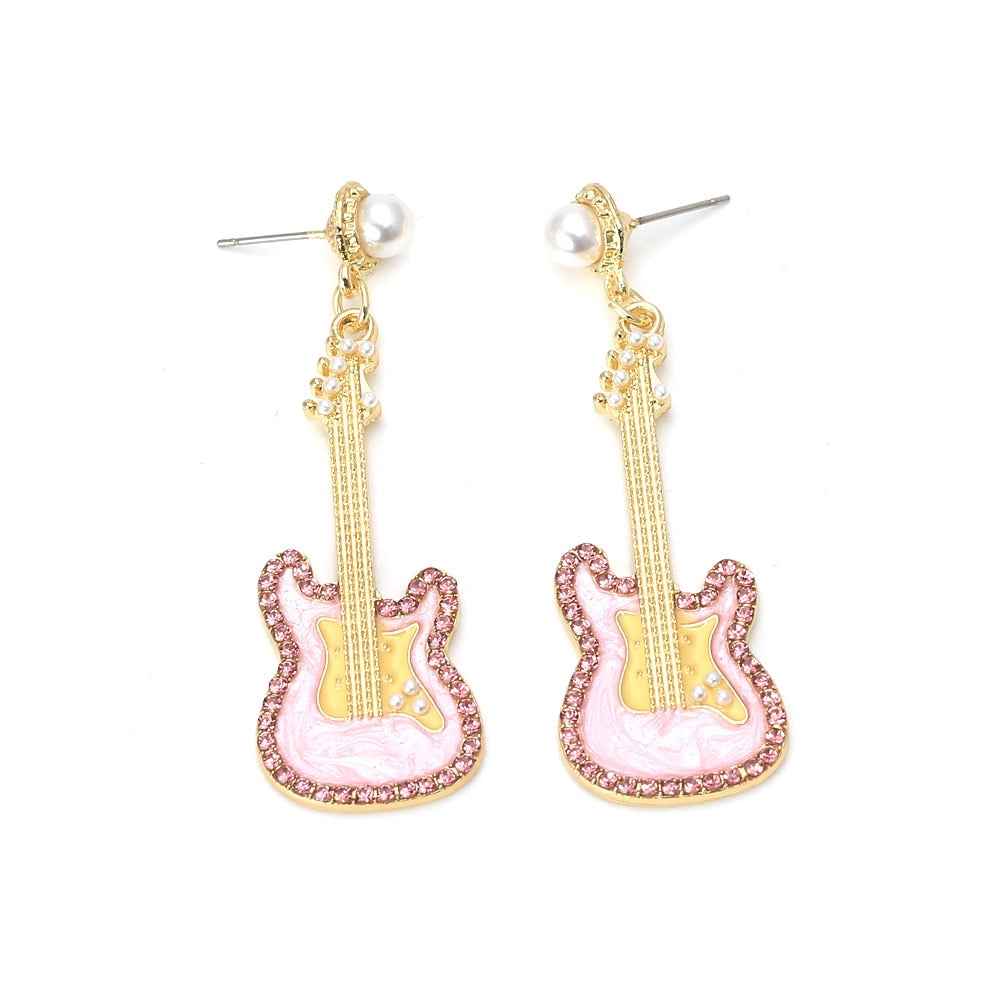 Pink/Blue Guitar Dangle Earrings