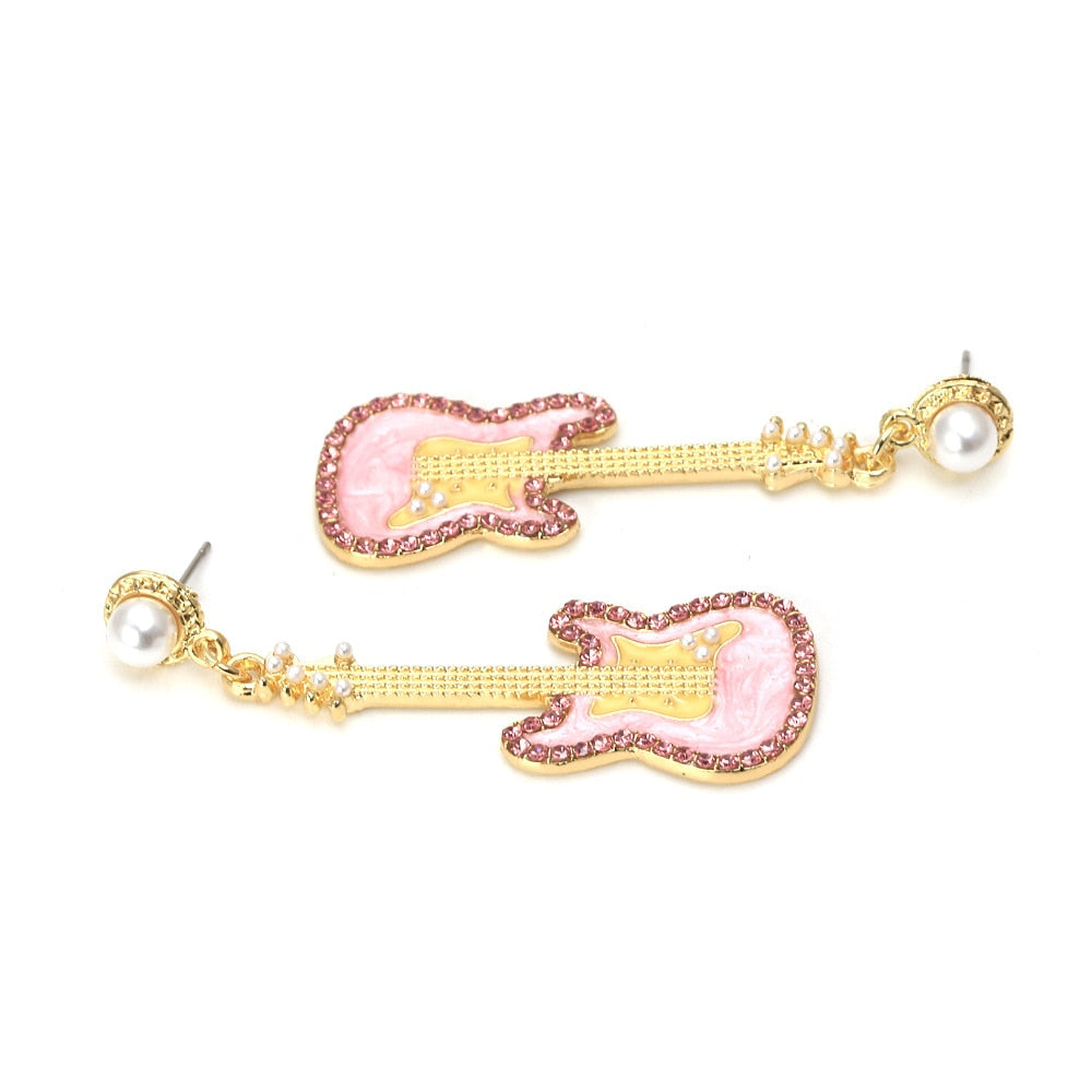 Pink/Blue Guitar Dangle Earrings