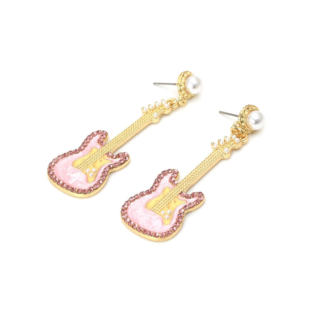 Pink/Blue Guitar Dangle Earrings