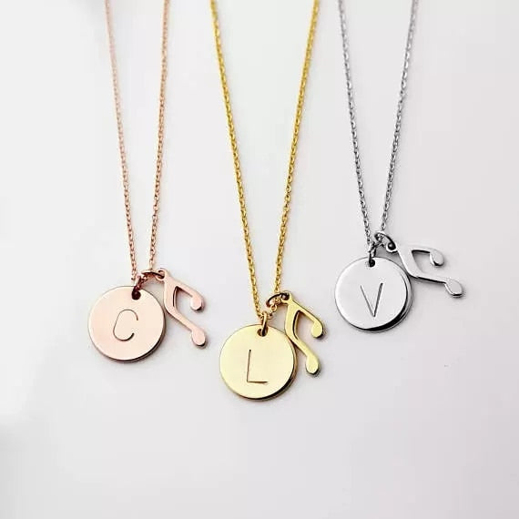 Personalized Initial Necklace Music Note