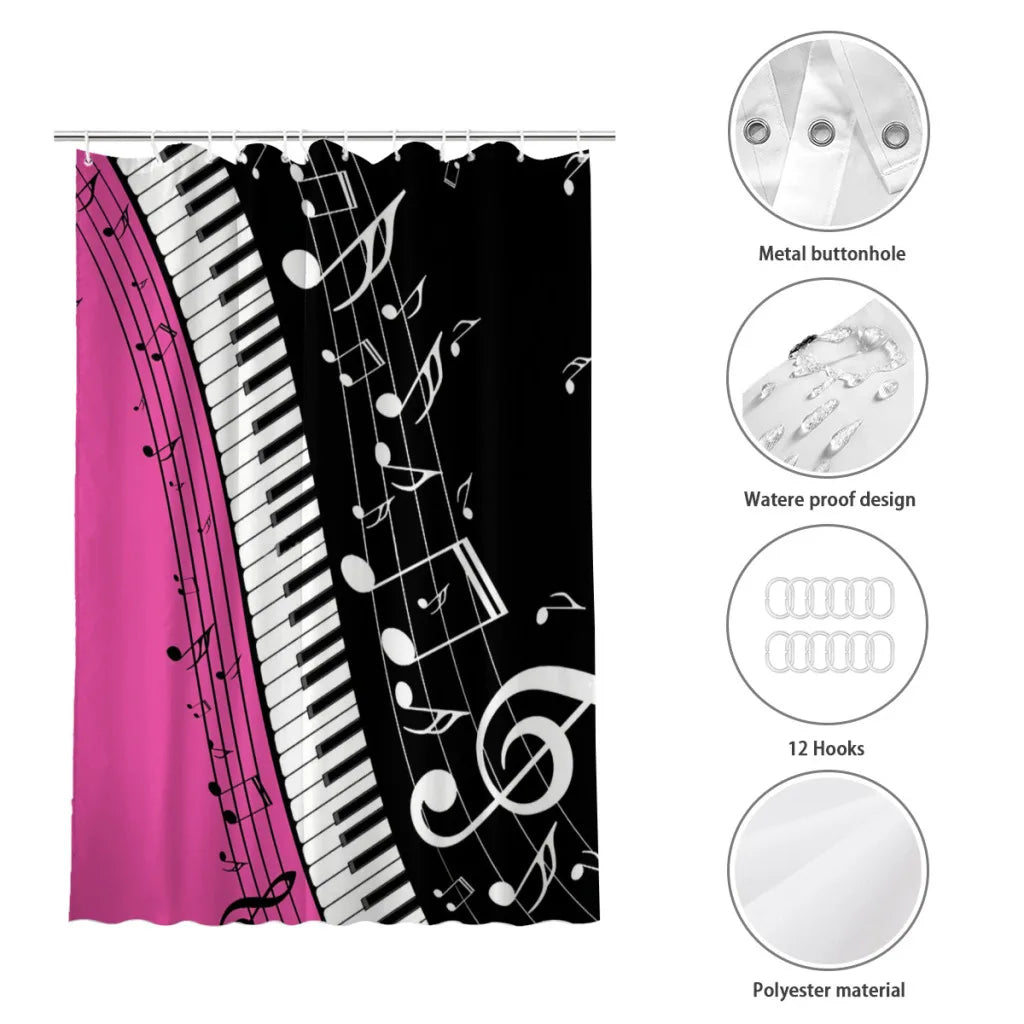 Pink Piano & Music Shower Curtain