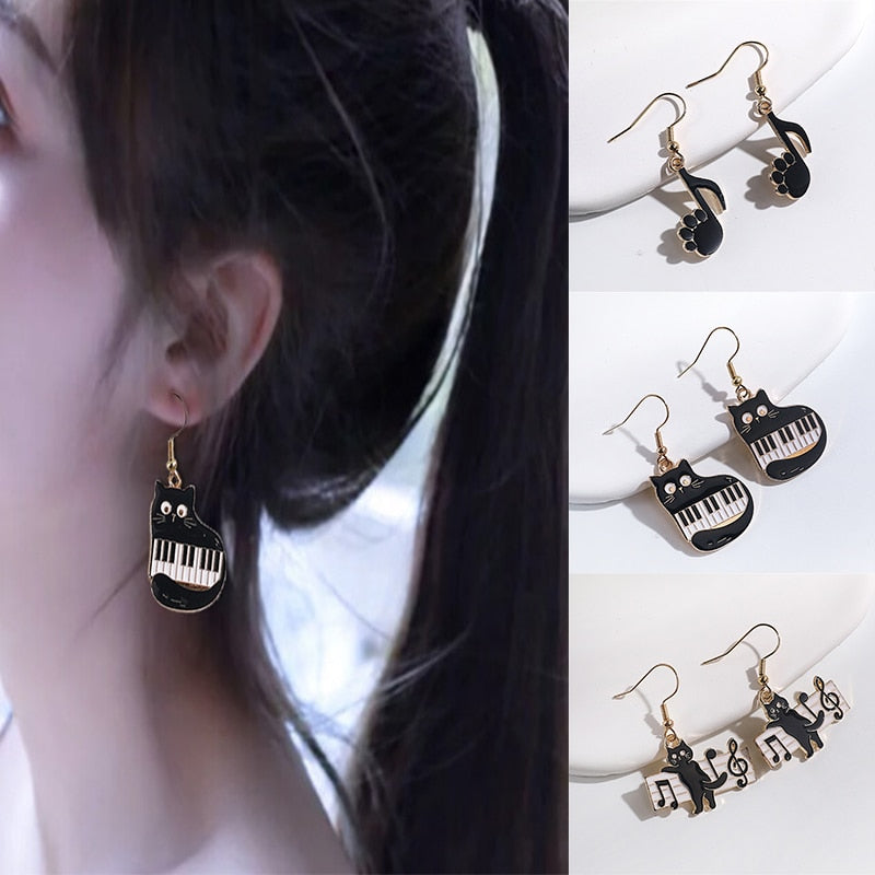 Piano Cat Music Notes Earrings