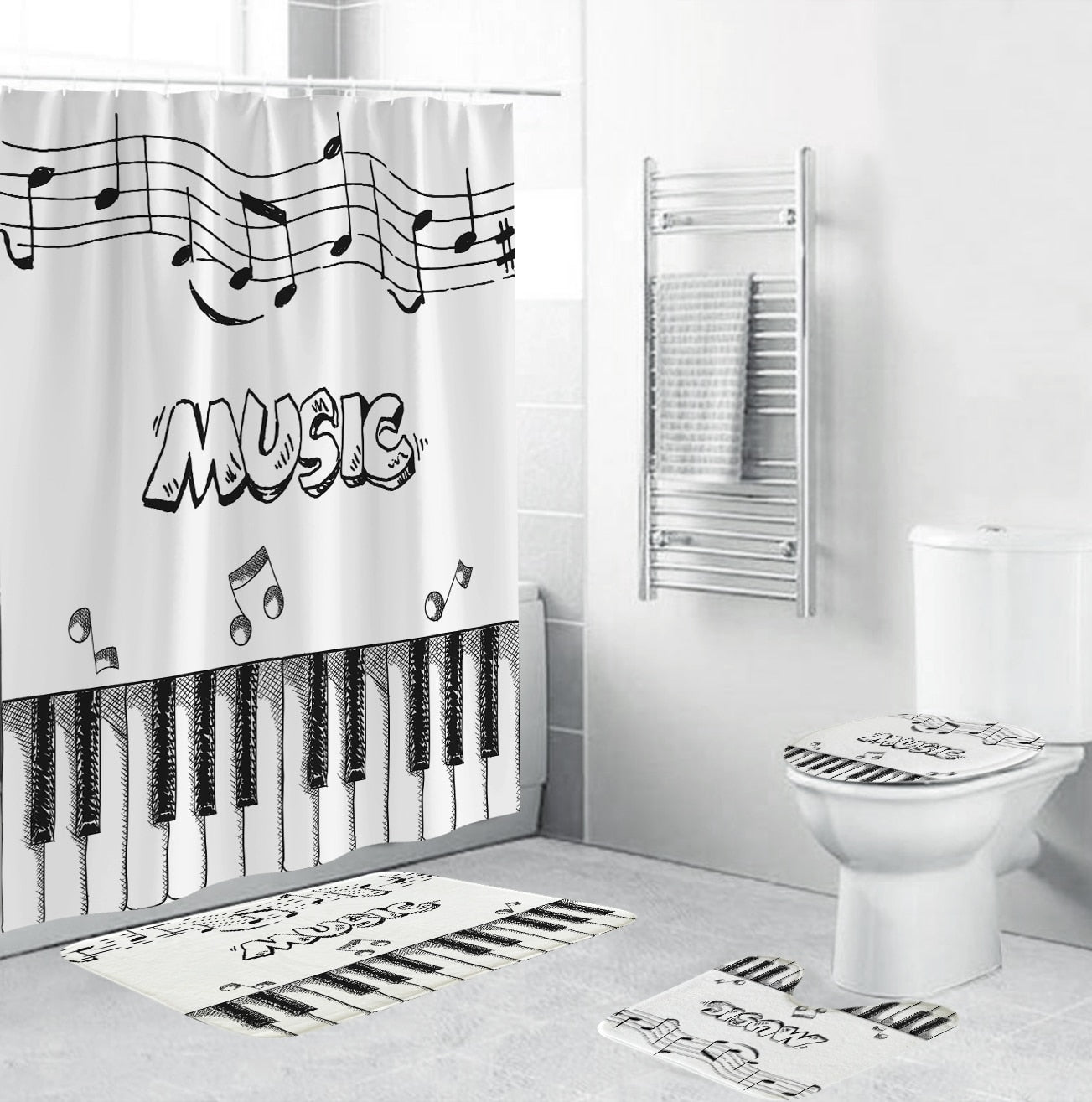 Piano Keys Rug/Lid Cover/Bath Curtain