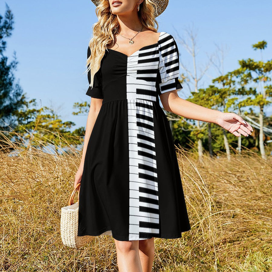 Piano Keys Puff Sleeve Dress