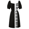 Piano Keys Puff Sleeve Dress