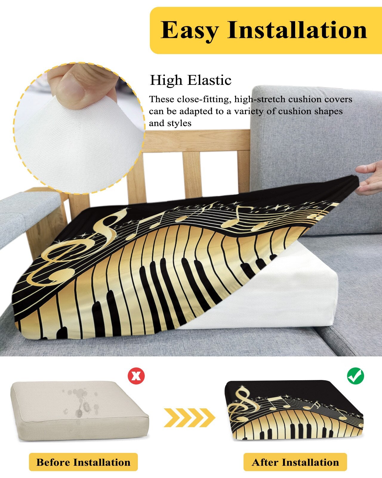 Piano Key Sofa Cushion Cover