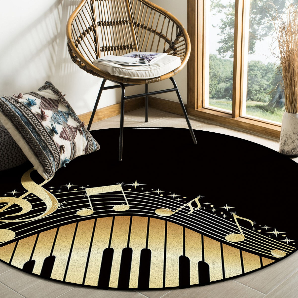 Piano Notes Printed Round Carpet