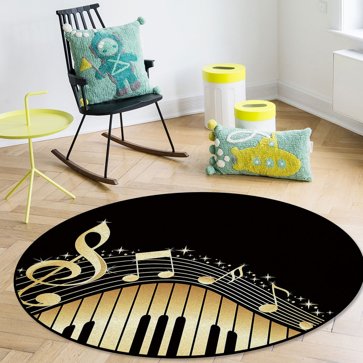 Piano Notes Printed Round Carpet