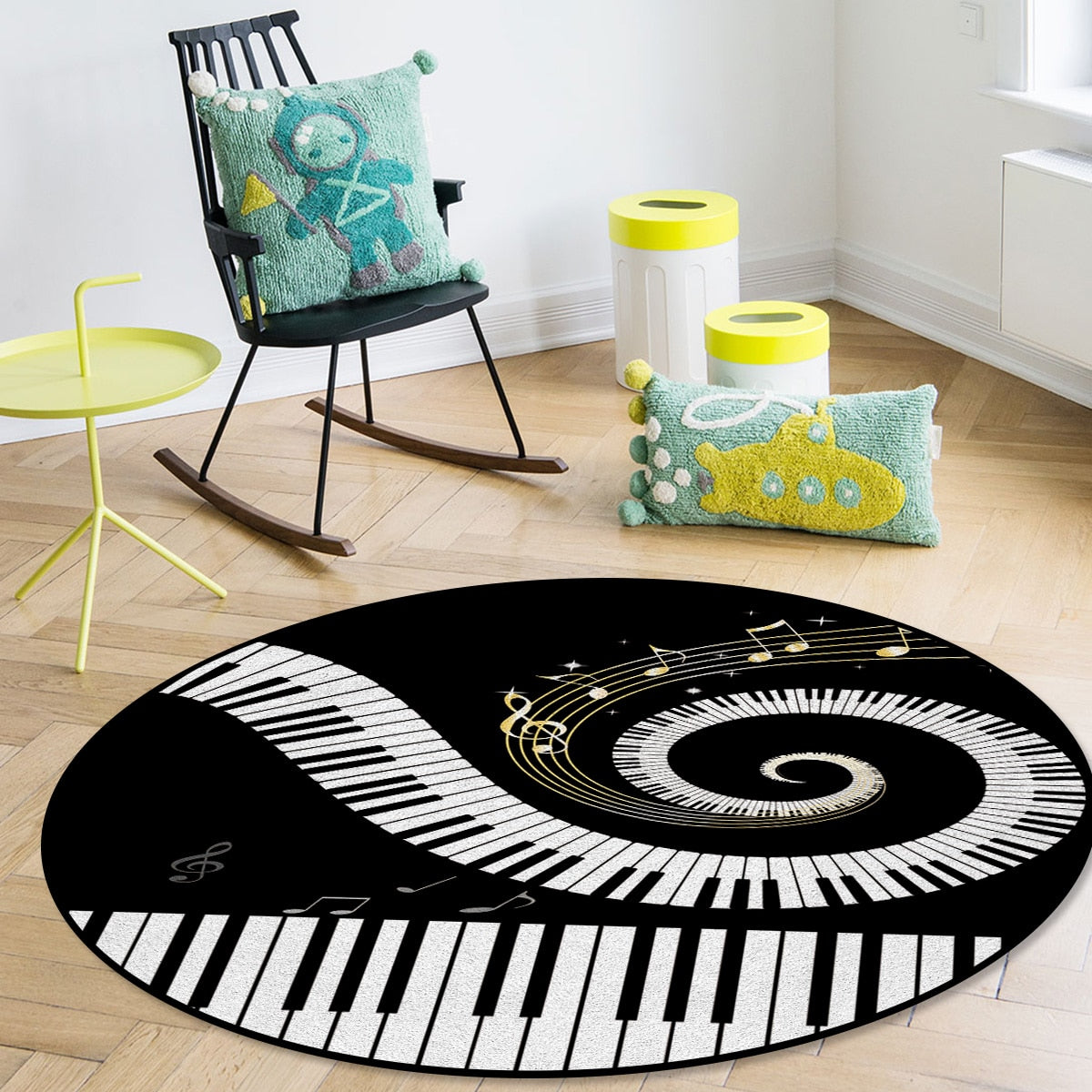 Piano Keys Swirl Print Round Rug