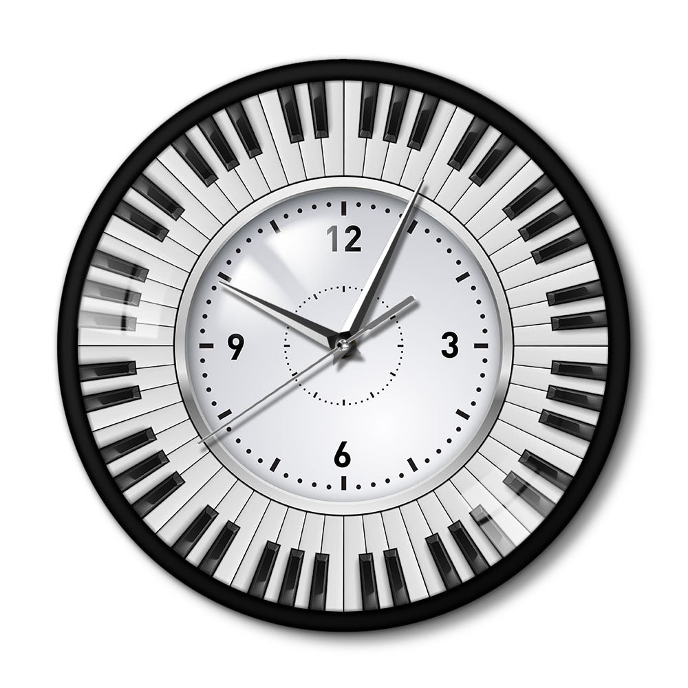 Piano Keys Black Frame Wall Clock
