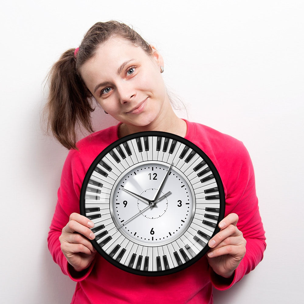 Piano Keys Black Frame Wall Clock