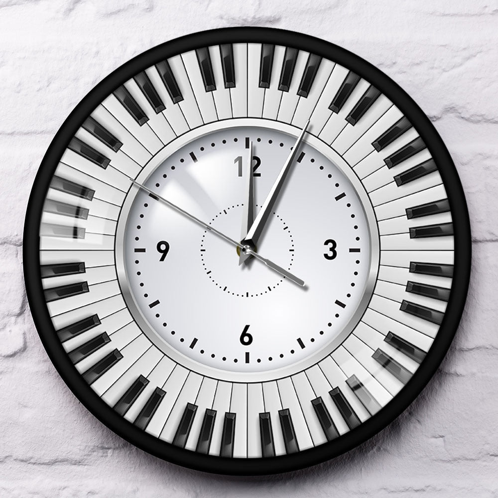 Piano Keys Black Frame Wall Clock