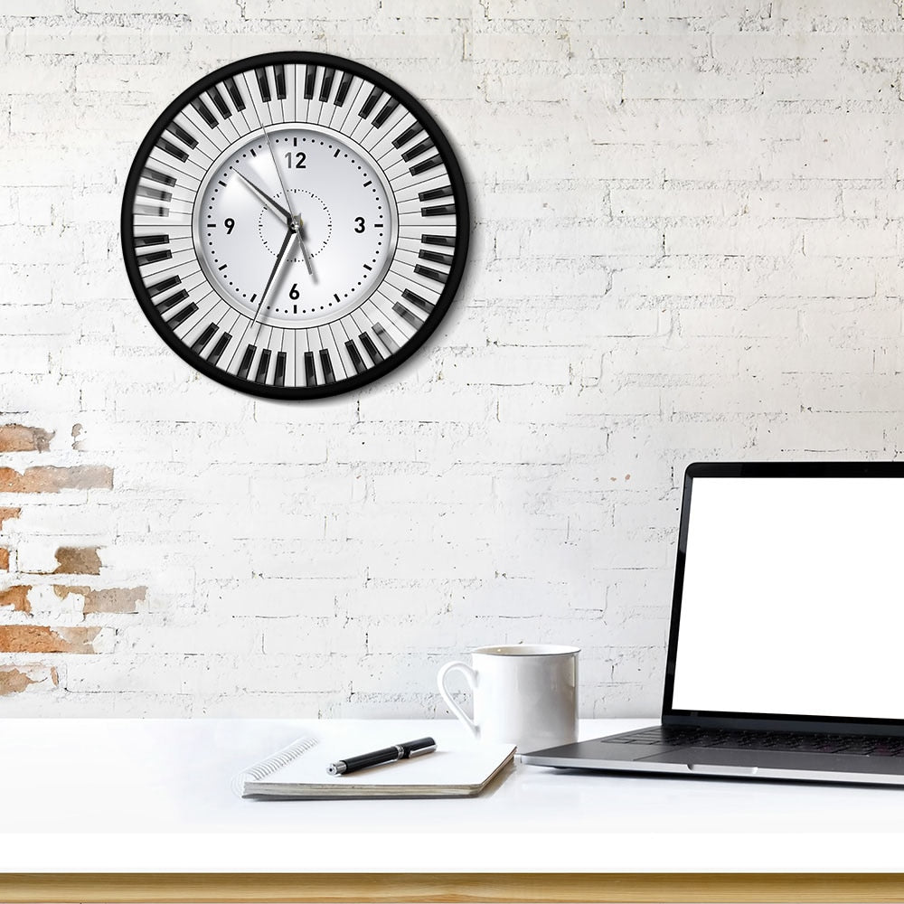 Piano Keys Black Frame Wall Clock