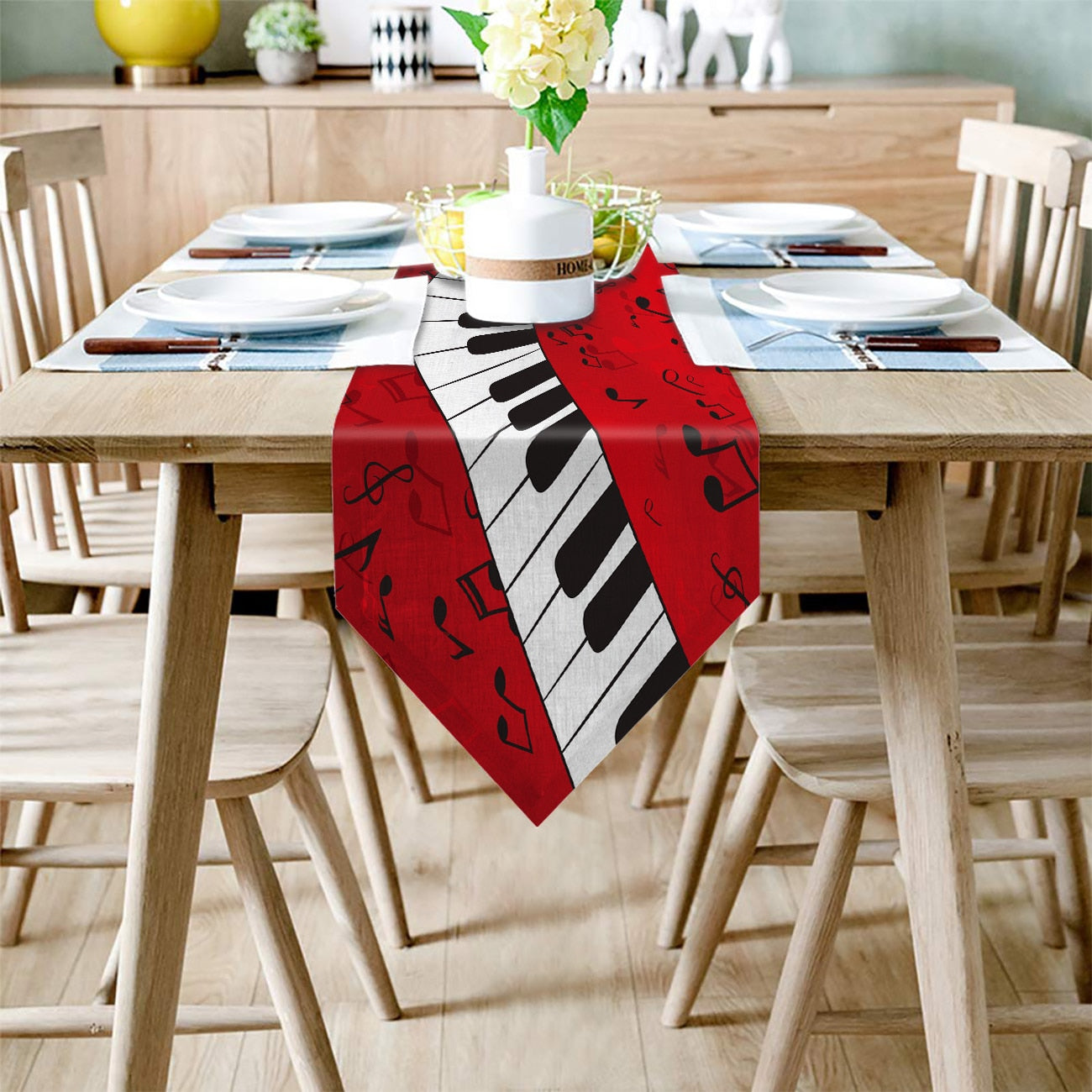 Piano Music Notes Red Table Runner