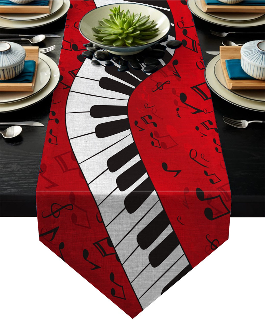 Piano Music Notes Red Table Runner