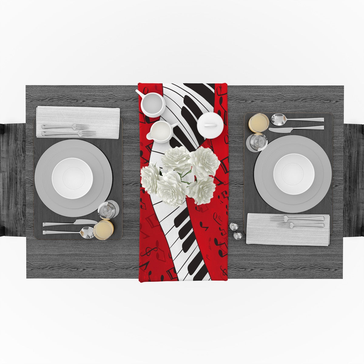 Piano Music Notes Red Table Runner