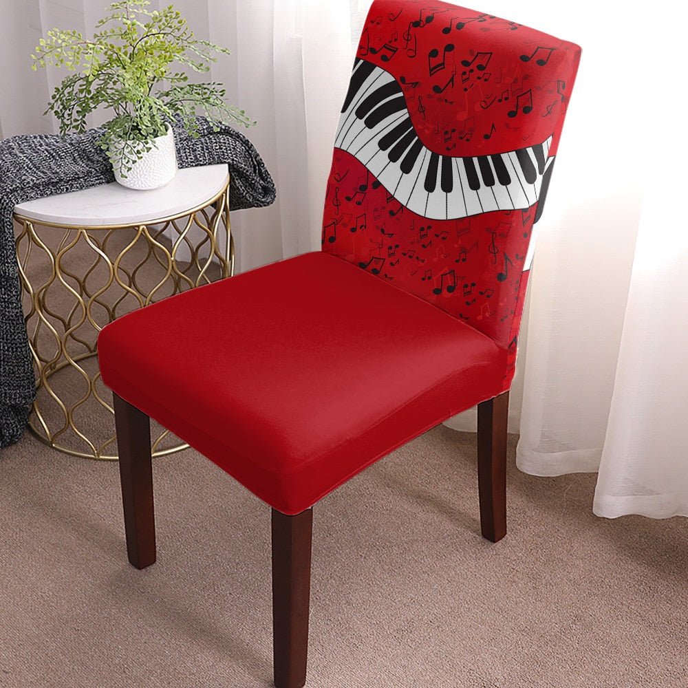 Piano Music Notes Red Chair Cover