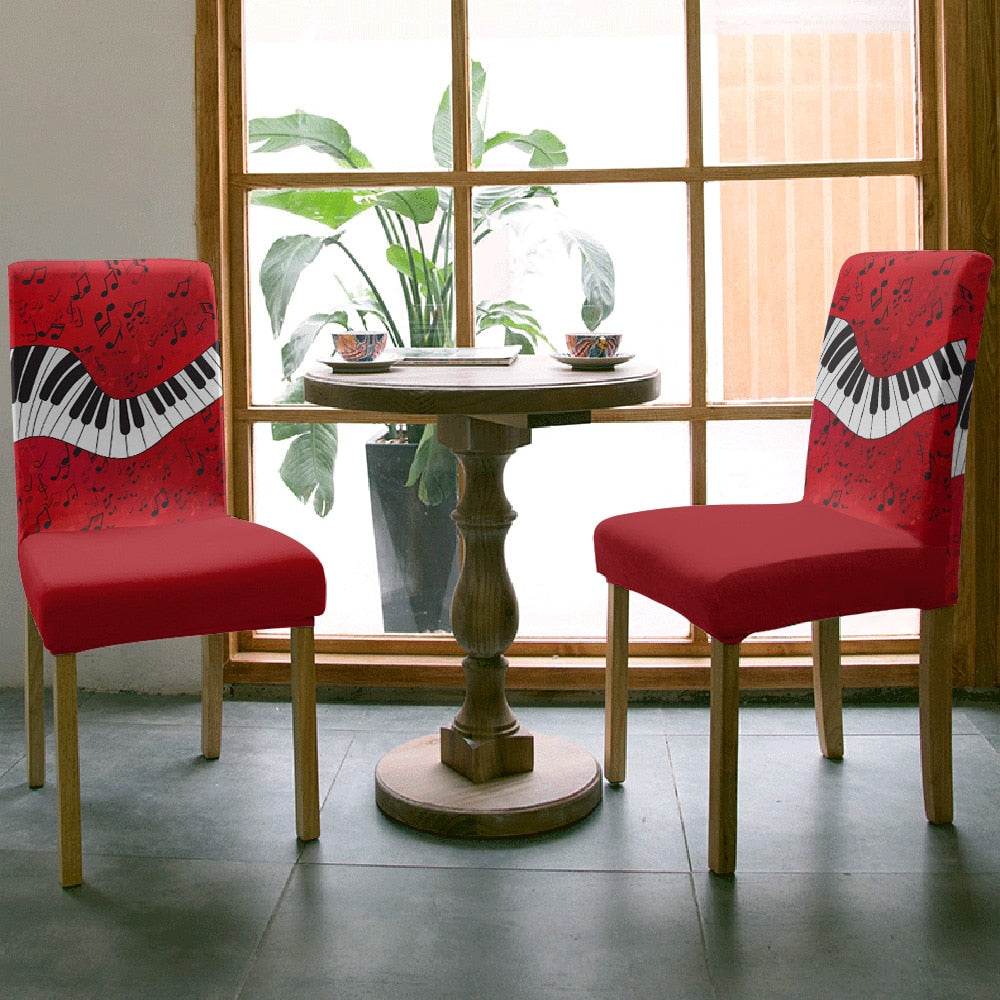 Piano Music Notes Red Chair Cover