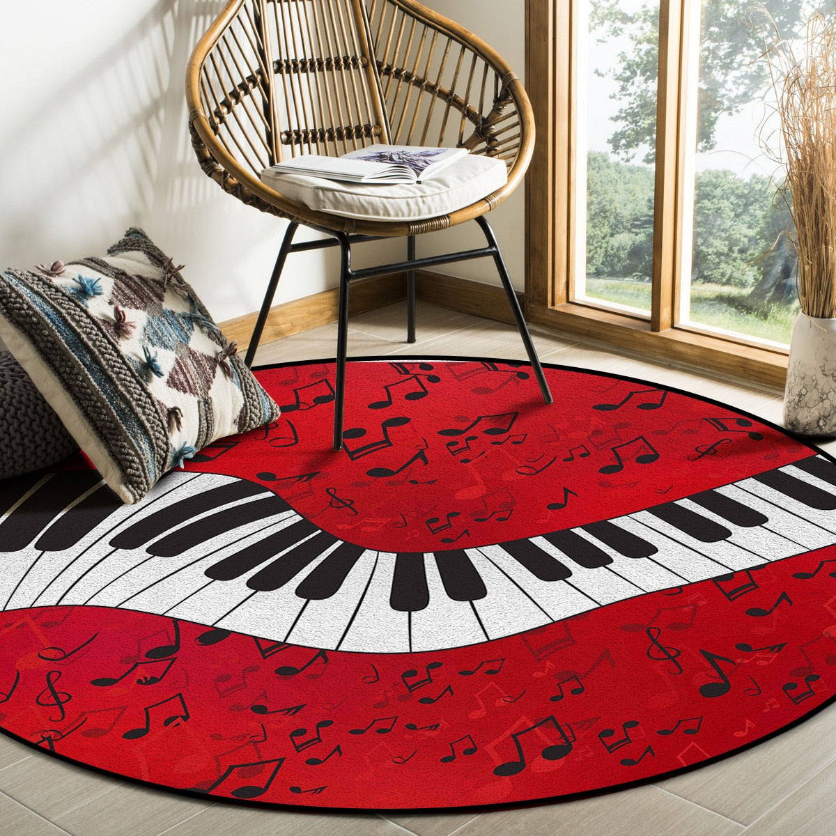 Red Music Piano Keys Rug