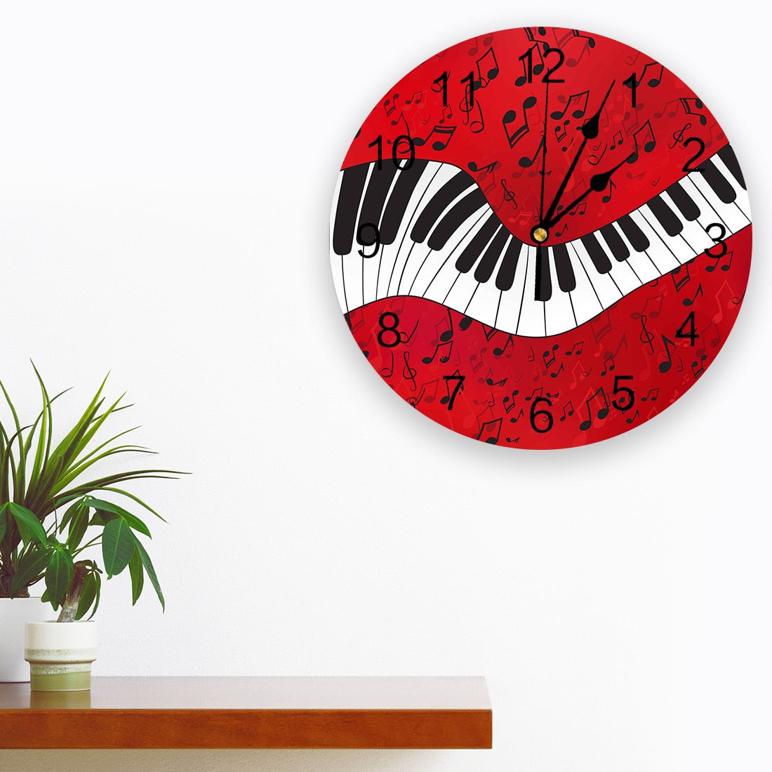 Red Piano Music Notes Wall Clock