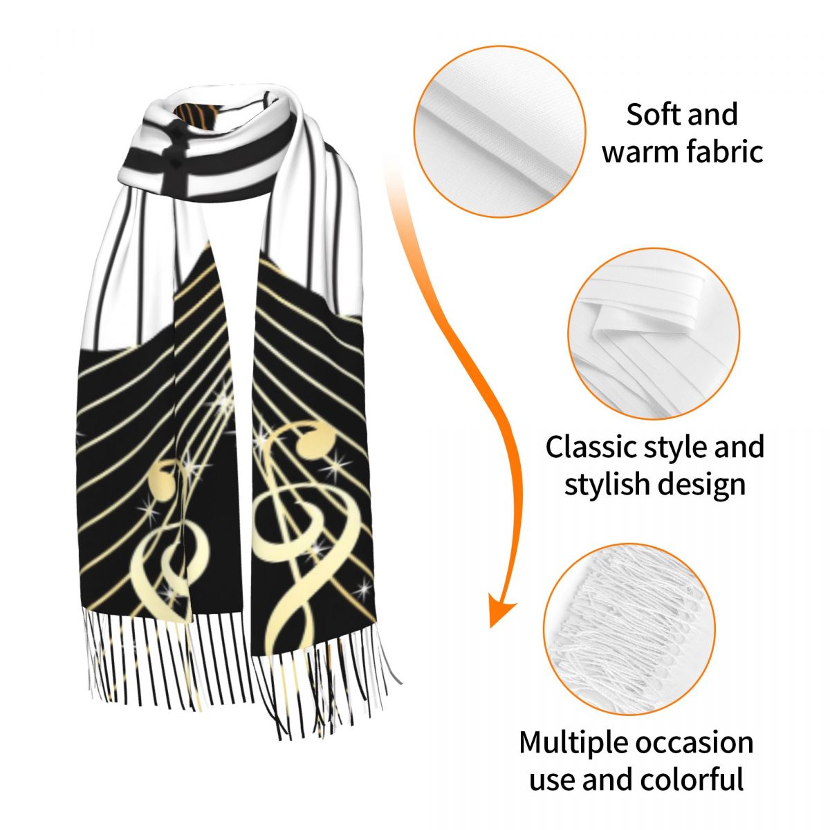 Piano Music Note Long Scarf