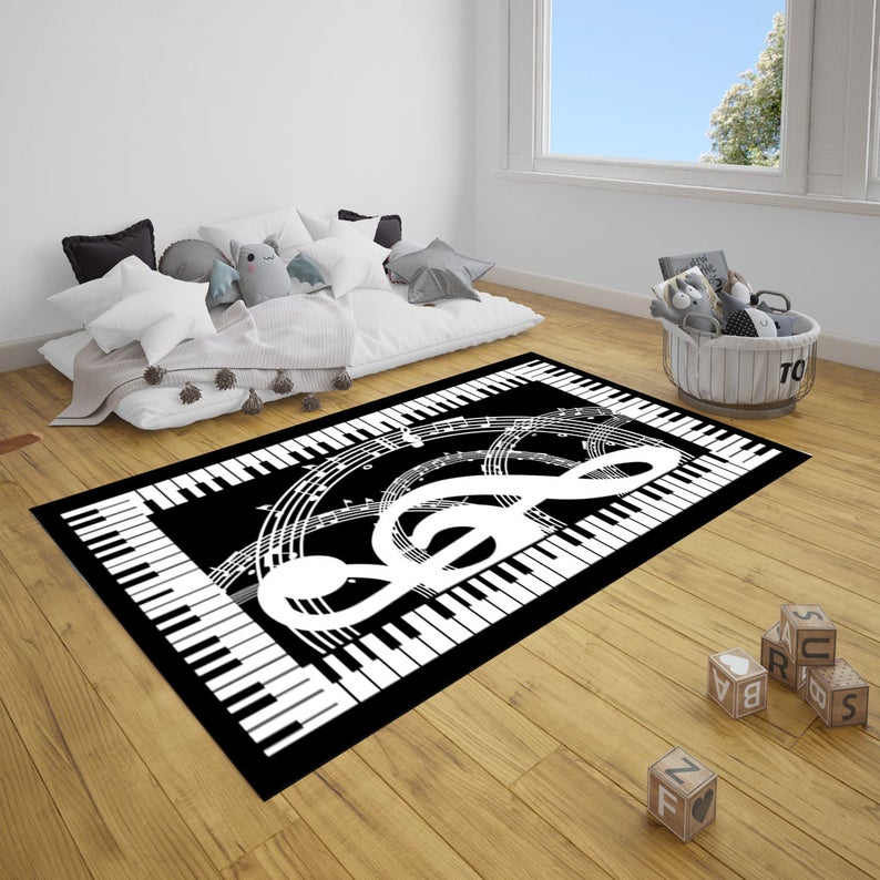 Music Piano Keys Black Rug