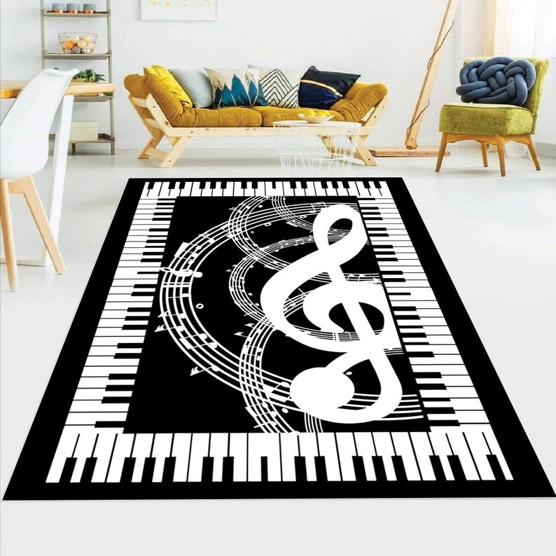 1pc Music Notes Pattern Rug, Modern Polyester Carpet For Home