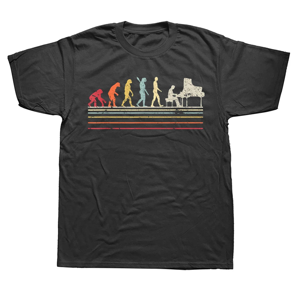 Vintage Print Evolution Of Man Piano T-shirt