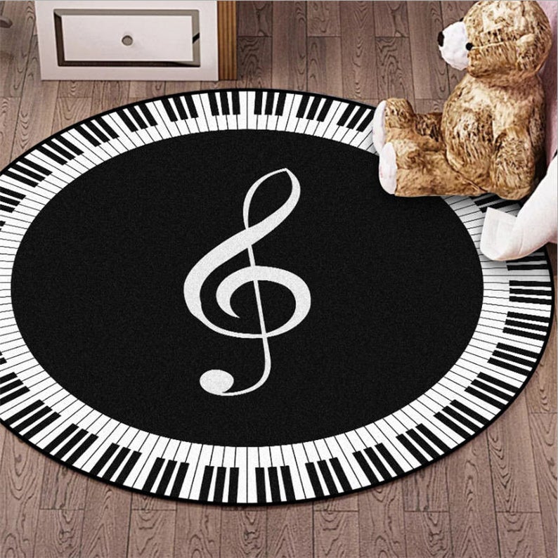 Treble Clef Piano Key Round Rug