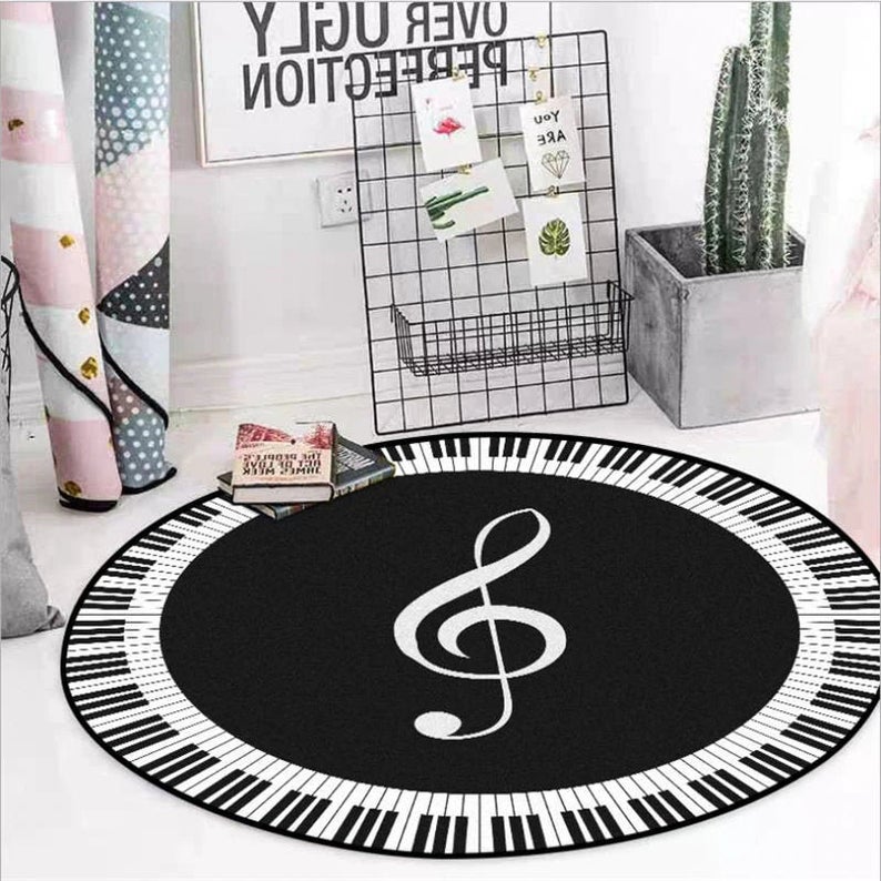 Treble Clef Piano Key Round Rug