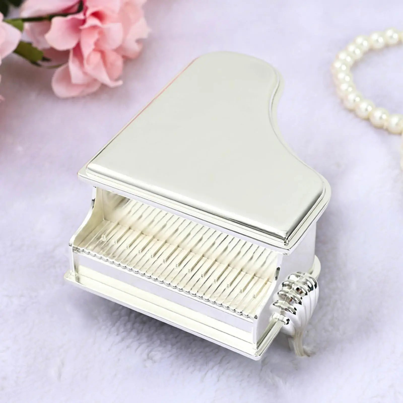 Silver Color Piano Shape Jewelry Box