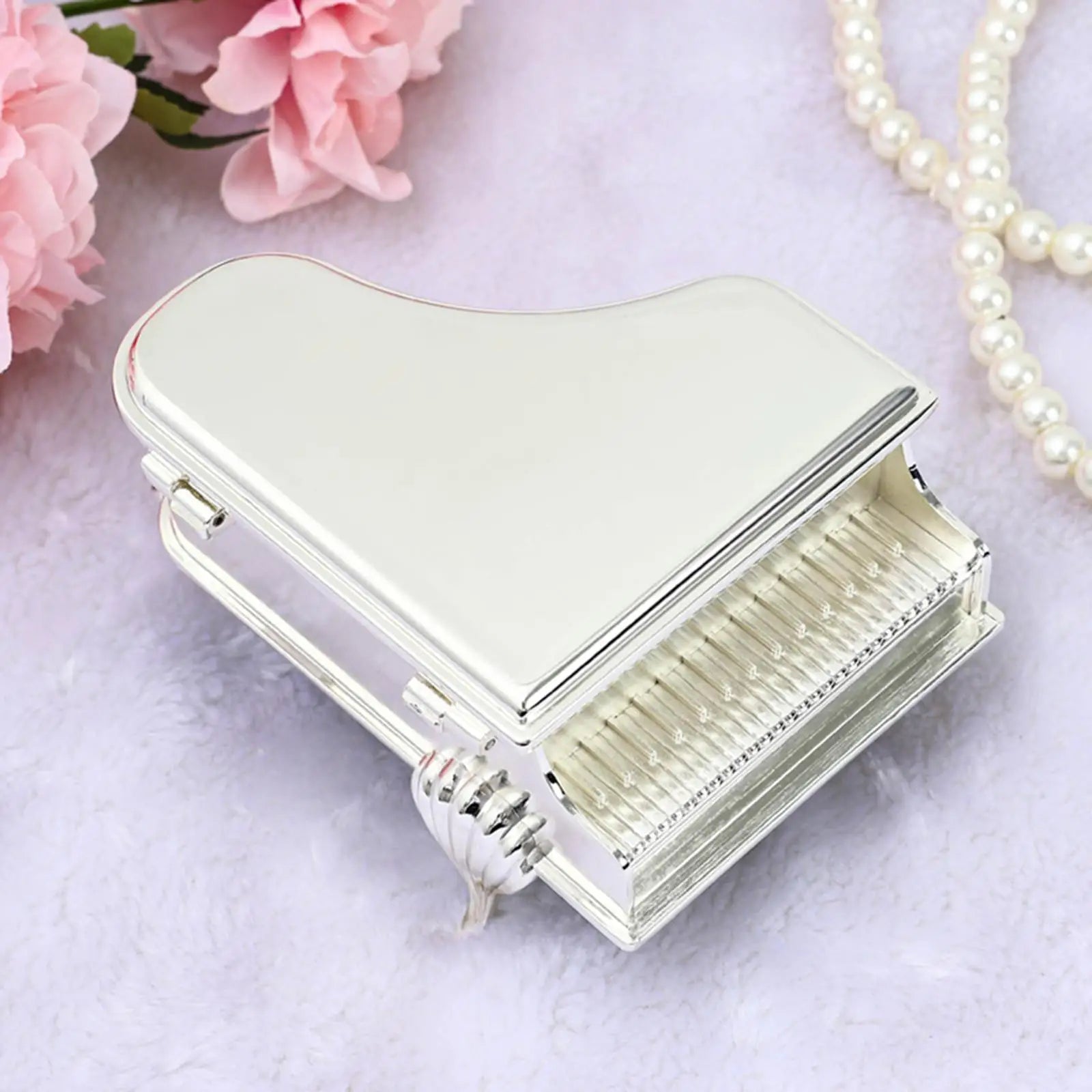 Silver Color Piano Shape Jewelry Box