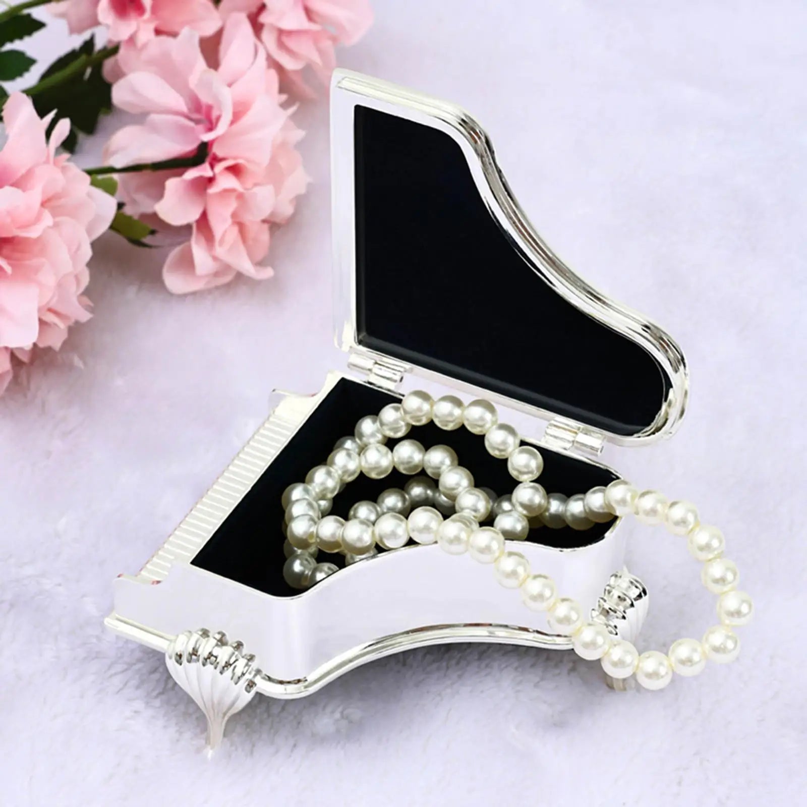 Silver Color Piano Shape Jewelry Box
