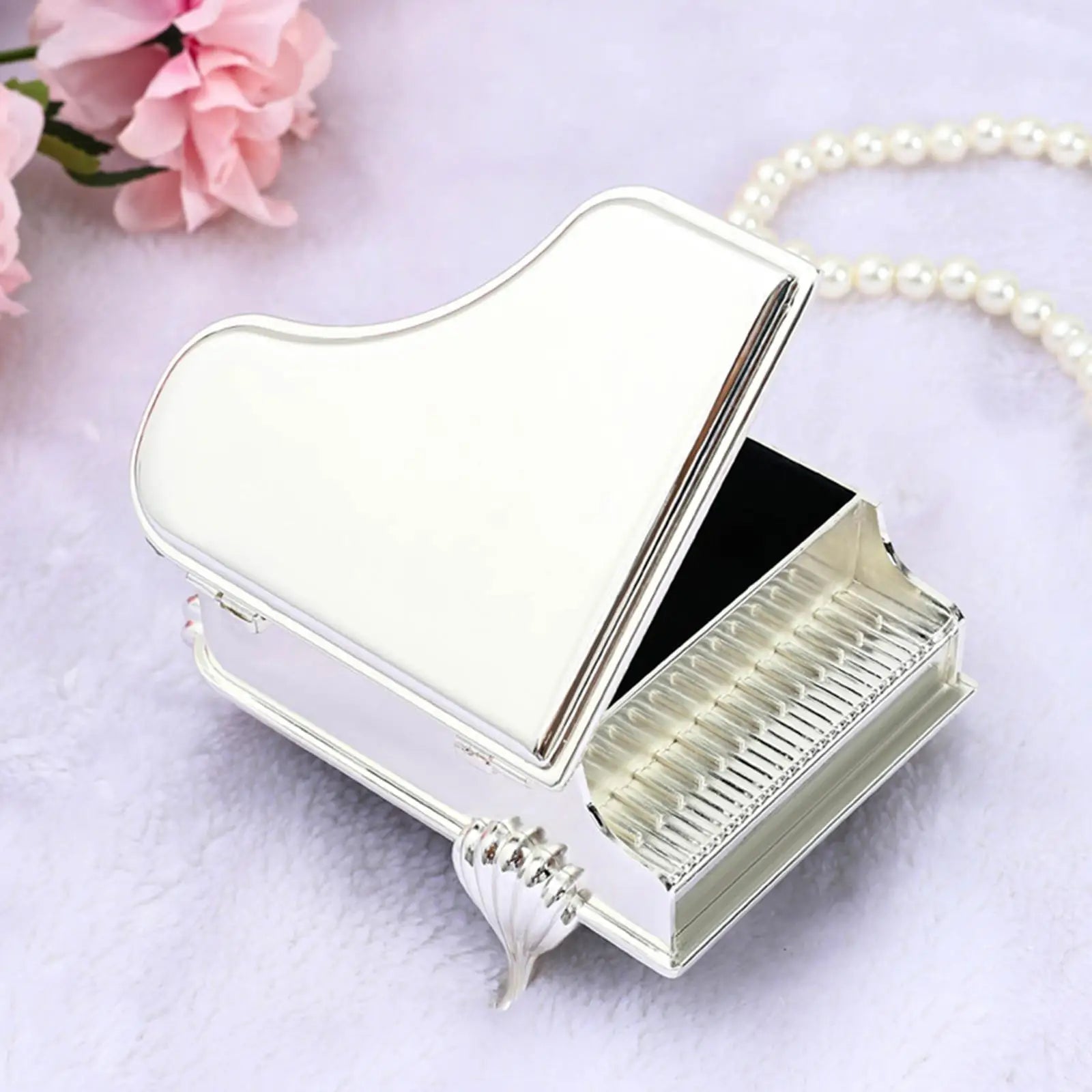 Silver Color Piano Shape Jewelry Box