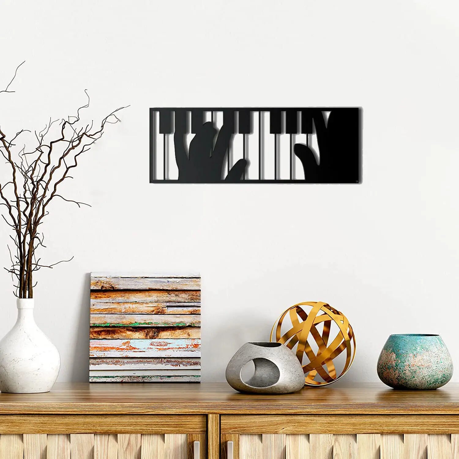 Playing Piano Metal Music Wall Art